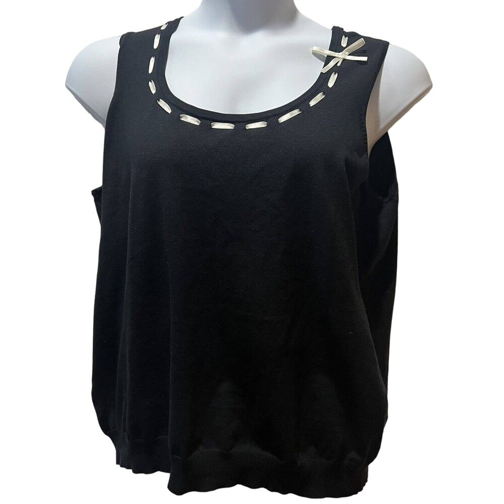 Context Women 1x Pullover Silk blend Sweater shell Top plus black white ribbon